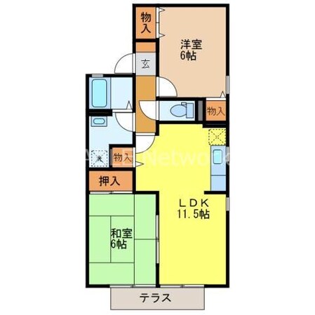 セジュール若葉Ｂ棟の物件間取画像